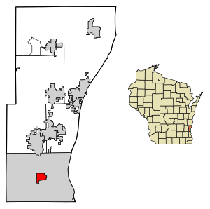 Location of Thiensville in Ozaukee County, Wisconsin.