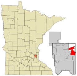Location of the city of White Bear Lakewithin Ramsey and Washington Countiesin the state of Minnesota