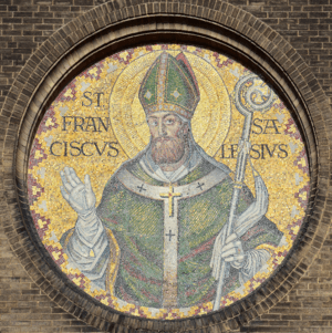 Saint Francis de Sales Oratory (St. Louis, Missouri) - St. Francis de Sales mosaic (perspective corrected)