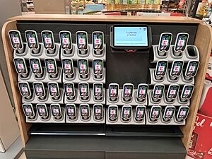 Scanners for customers of the Kaufland store. Łódź, Wróblewskiego Street 68