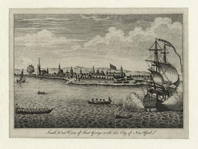 South west view of Fort George with the City of New York (NYPL NYPG94-F149-419976)