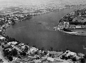StateLibQld 1 120292 Aerial view of the Brisbane River and the riverside suburb of Hawthorne, 1947