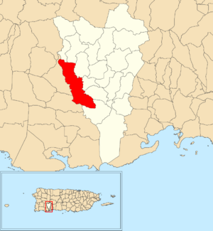 Location of Susúa Alta within the municipality of Yauco shown in red