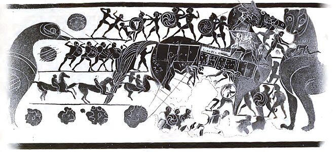 Trojan horse on Corinthian aryballos