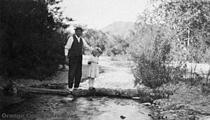 "Doris and her Papa" at the Fourth Crossing, Santiago Canyon, 1918