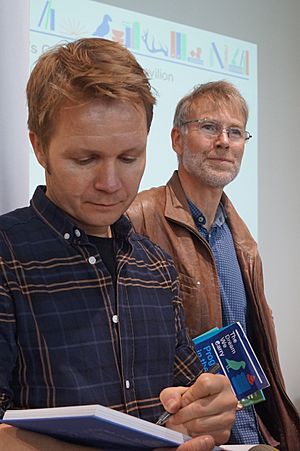 Øyvind Torseter, Bjørn Ousland, David Boller und Joscha Sauer mit Wolle Strzyz auf der Frankfurter Buchmesse 2019, 03