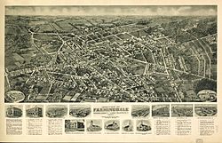 Panoramic map from 1925 with list of landmarks and images of several inset