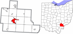 Location of Athens in Athens County and the state of Ohio