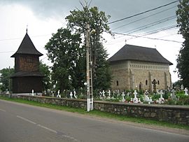Orthodox church with wooden tower in Volovăț