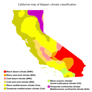 California map of Köppen climate classification