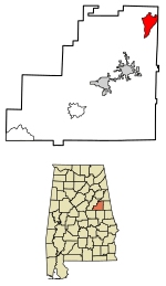 Location of Delta in Clay County, Alabama.