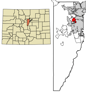 Location of the Applewood CDP in Jefferson County, Colorado.