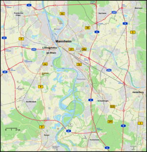 Karte Verkehrswege Großraum Mannheim