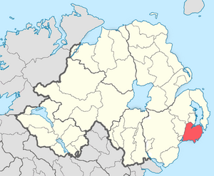 Location of the former barony of Lecale, County Down, in present-day Northern Ireland. It was based on the Irish district of Leath Cathail