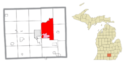Location within Jackson County (red) and the administered Michigan Center community (pink)