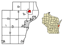 Location of Mishicot in Manitowoc County, Wisconsin.