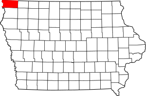 Map of Iowa highlighting Lyon County