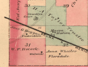 Gallion, Alabama, from Snedecor's map of Hale County, Alabama, 1870