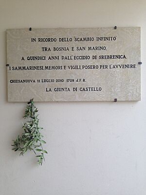 Memorial plaque of Srebrenica genocide, Chiesanuova, Republic of San Marino