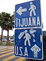 Pedestrian border crossing sign Tijuana Mexico