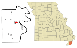 Location of Hayti, Missouri