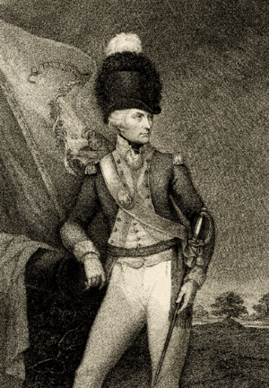 Engraved standing portrait of Samuel Compton Cox, in militia officer uniform