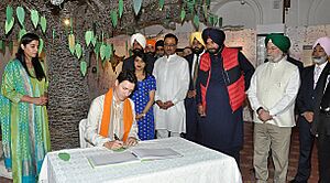 The Prime Minister of Canada, Mr. Justin Trudeau signing the visitors’ book, during his visit to Golden Temple, in Amritsar