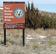 Two Buttes State Wildlife Area sign