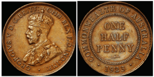 1923 Halfpenny (Obverse 1; Reverse A). NGC graded MS 62 BN