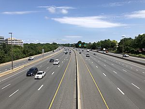2019-07-12 11 25 04 View north along Interstate 270 (Washington National Pike) from the overpass for West Gude Drive in Rockville, Montgomery County, Maryland