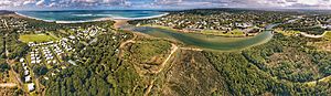 Aerial panorama of the coastal township of Anglesea, Victoria