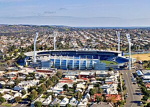 Aerial perspective of Kardinia Park stadium