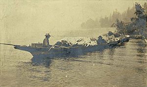 Chudups John and others in a canoe on Lake Union, Seattle, ca. 1885, 2228
