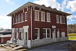 The historic Coalmont Bank Building serves as the Coalmont City Hall and Public Library.