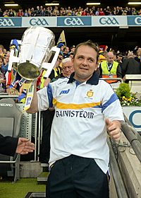 Davy Fitzgerald with the All-Ireland Hurling Trophy in 2013, after Clare defeated Cork in a replay at Croke Park