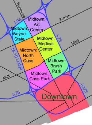 Location of Downtown in relation to Midtown