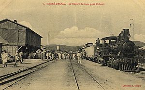 Dire Dawa-Djibouti train leaving, c. 1912.