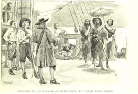 Discovery of the Madagascar pirate colony by Captain Woods Rogers, from 1892 book The Story of Africa and its Explorers