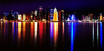 Doha Qatar skyline at night Sept 2012