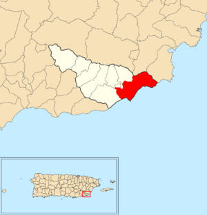 Location of Emajagua within the municipality of Maunabo shown in red