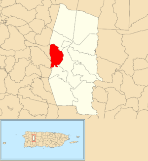 Location of Espino barrio within the municipality of Lares shown in red
