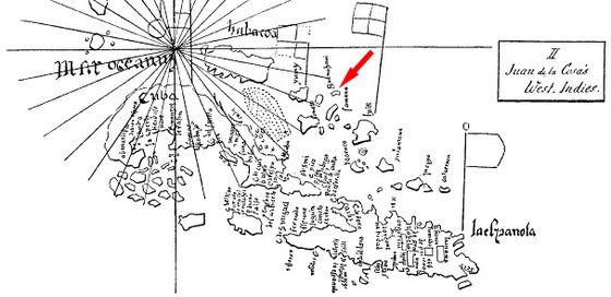 Guanahani en mapa de la Cosa
