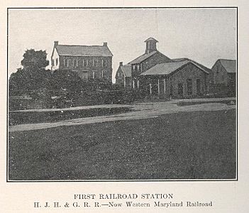 The first railroad station in Hanover