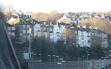 Housing on Millers Road, Prestonville, Brighton (December 2013, seen from Dyke Road Drive)