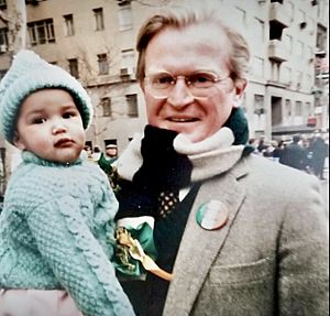 MK and daughter Anna at St. Patrick's Day parade in honor of Irish hunger strikers