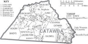 Map of Catawba County North Carolina With Municipal and Township Labels