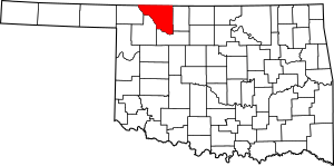 Map of Oklahoma highlighting Woods County