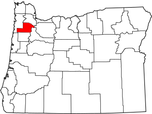 Map of Oregon highlighting Yamhill County