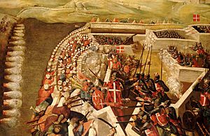 Matteo Perez d' Aleccio (1547-1616) - The Siege of Malta, Attack on the Post of the Castilian Knights, 21 August 1565 - BHC0257 - Royal Museums Greenwich
