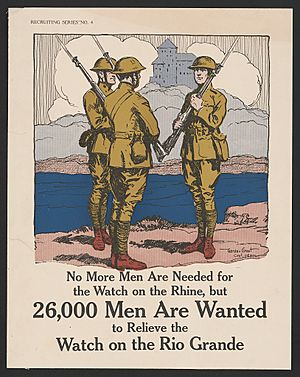 No more men are needed for the watch on the Rhine, but 26,000 men are wanted to relieve the watch on the Rio Grande - Gordon Grant Capt. U.S.A. LCCN2002712341